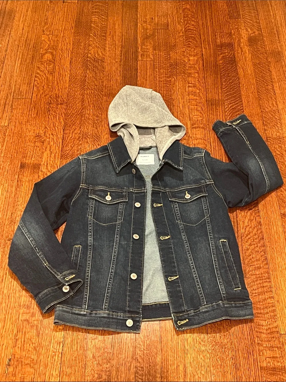 NWOT Old Navy denim jacket with fleece lined hood